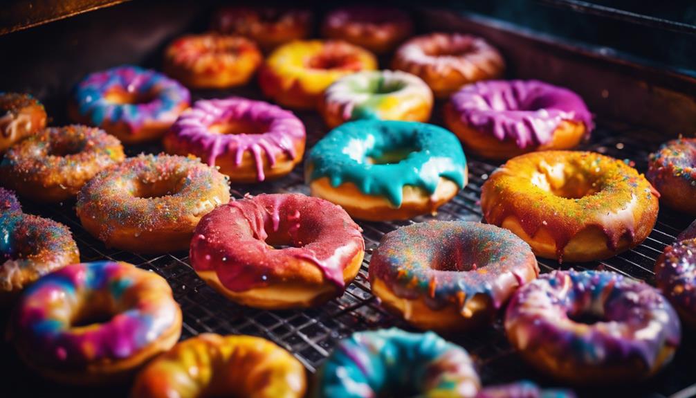 colorful doughnuts being baked