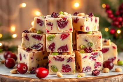 festive cranberry pistachio fudge