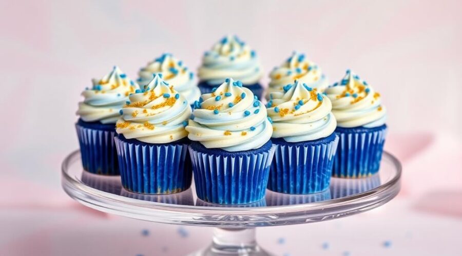 vibrant blue velvet cupcakes