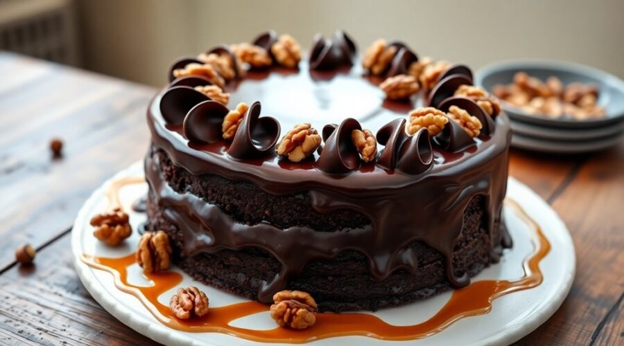 decadent chocolate walnut cake