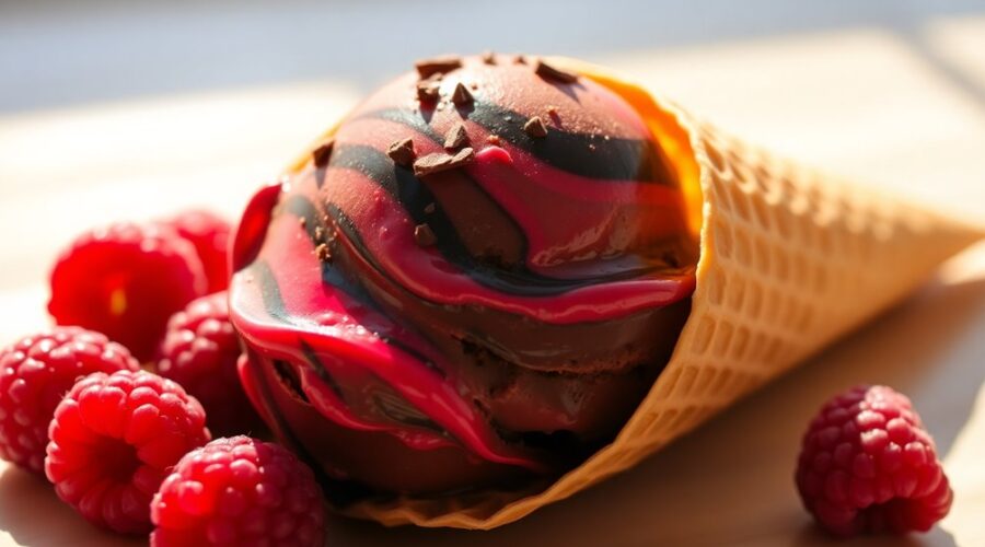 homemade chocolate raspberry ice cream