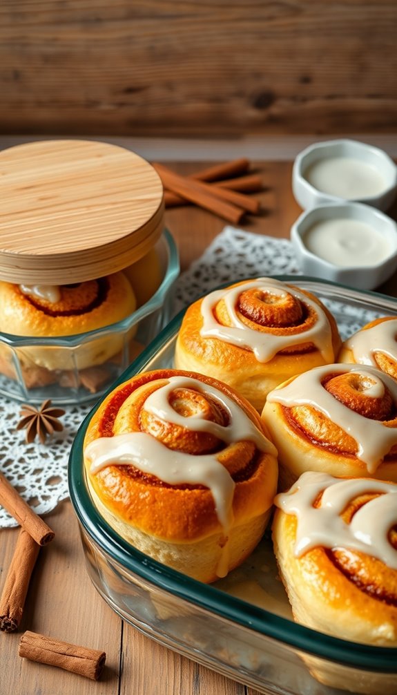 storing baked cinnamon rolls