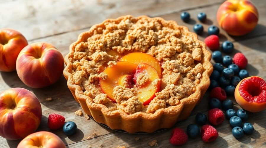 peach pie with crunchy topping