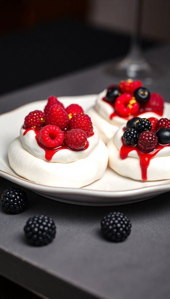 elegant berry topped pavlovas